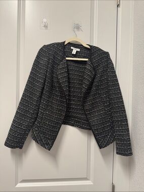 White House Black Market Black & White Textured Open-Front Blazer